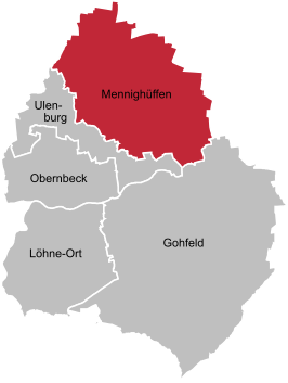 Ligging van Mennighüffen in de gemeente Löhne