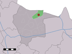 The village (dark red) and the statistical district (light green) of Mander in the municipality of Tubbergen.