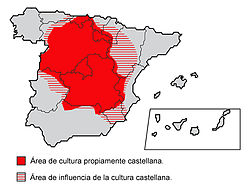 Mapa d'as arias de cultura castellana y as zonas d'influencia