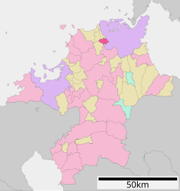 Nakamas läge i Fukuoka prefektur Städer:      Signifikanta städer      Övriga städer Landskommuner:      Köpingar      Byar