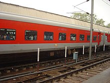 Red-and-silver passenger train