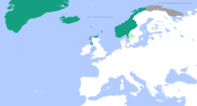 The Norwegian Kingdom at its greatest extent, c. 1265 Norway About 1265.png