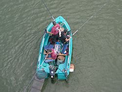 Pêcheurs en barque sur la Saône
