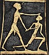 Фараон Яхмос I убивает гиксоса (топор Яхмоса I, из сокровищницы царицы Аххотеп II) Раскрашено по source.jpg