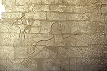 Relief depicting Egyptian chariots in the Battle of Kadesh RamesseumPM10.jpg