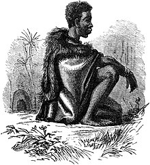 Mwanawina II, king of the Lozi people in 1876-1878 Seven Years in South Africa, page 357, Wana Wena, the new king of the Marutse.jpg