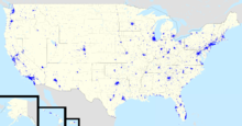 Starbucks' footprint in the United States, showing saturation of metropolitan areas Starbucks footprint.png