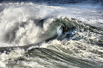 Un surfeur à Santa Cruz, en Californie. La côte du Nord de la Californie est réputée pour ses spots de surf. (définition réelle 2 208 × 1 462)