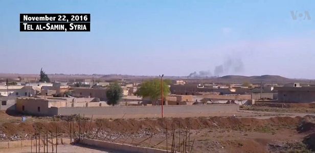 A aldeia de Tel al-Samin, ao norte de Raqqa após a sua reconquista em 22 de Novembro.