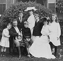 Roosevelt Family in 1903 with Quentin on the left, TR, Ted, Jr., "Archie", Alice, Kermit, Edith, and Ethel
