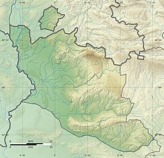 Mapa konturowa Vaucluse, po lewej nieco na dole znajduje się punkt z opisem „Avignon”