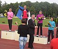 Podium for heptathletes (Goncharova, Klučinová and Yosypenko; in the right Melnychenko)