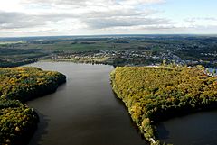 Jezioro Więcborskie i Więcbork z lotu ptaka