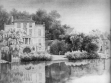Pope's villa at Twickenham, showing the grotto, from a watercolour produced soon after Alexander Pope's death Alexander Pope's house at Twickenham.png