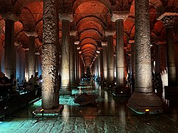 The 6th century Basilica Cistern was built by Justinian the Great. Basilica Cistern after restoration 2022 (11).jpg