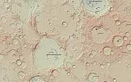 该地形图是使用火星全球探勘者号探测器上火星轨道器激光高度计获取的数据所绘制，这张图片是RedMapper网站的屏幕截图，显示了哥白尼陨击坑在火星塞壬区的地理位置。