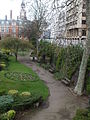 The retaining wall viewed westwards, towards the Town Hall and the end of the line