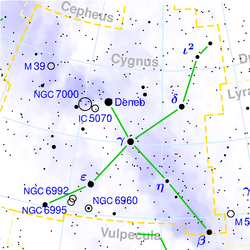 A Deneb a Hattyú csillagképben az Északi Kereszt legfelső csillaga