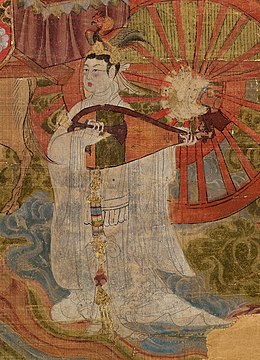 唐朝繪畫《熾盛光佛並五星圖》裏彈琵琶的女子