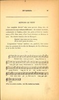 suivons le vent Les couplets Derrièr’ chez nous ya-t-un étang, etc., se chantent avec sept refrains différents : En roulant ma boule, — Descendez à l’ombre, — Lève ton pied, — J’aim’ rai tendrement, — V’ là l’ bon vent, — C’est l’ vent frivolant et Suivons le vent. On chante dans la côte de Beaupré : Derrièr’chez nous ya-t-un étang, Et la rivier’passe au mitan… L’expression « mitan » (milieu) est, paraît-il, fort usitée dans les paroisses de la côte de Beaupré, de l’île d’Orléans et de la côte du Sud. La lecture audio n'est pas prise en charge dans votre navigateur. Vous pouvez télécharger le fichier audio. (Pour les autres couplets, voir En roulant ma boule)