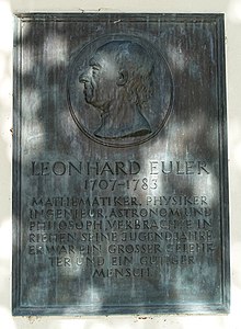 Gedenktafel für Leonhard Euler (1707–1783), Dorfkirche Sankt Martin. Riehen, Schweiz