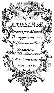 Girolamo Abos – Artaserse – Titelseite des Librettos – Venedig 1746