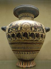 Gorgoneion, etruščanski prikaz na vazi, 6. stoljeće p.n.e., Vulci