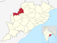 मानचित्र जिसमें बरगढ़ ज़िला Bargarh district ବରଗଡ଼ ଜିଲ୍ଲା हाइलाइटेड है