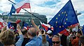 A KOD demonstration in Warsaw, Poland against the ruling Law and Justice party, on 7 May 2016