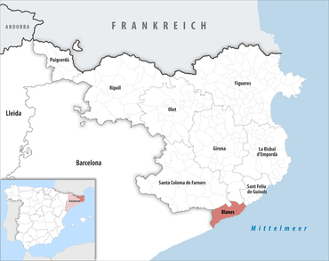 Die Lage des Gerichtsbezirk Blanes in der Provinz Girona