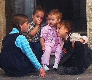 Children in a doorway in Jerusalem