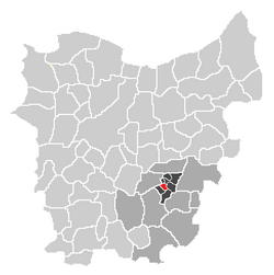Localisation of Bambrugge in the community of Erpe-Mere in the arrondissement of Aalst in the province of East-Flanders.