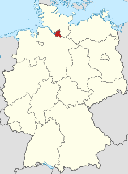 Mapa da Alemanha destacando a cidade-estado de Hamburgo