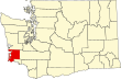 Harta statului Washington indicând comitatul Pacific