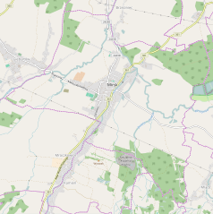 Mapa konturowa Mirska, w centrum znajduje się punkt z opisem „Skarbków”