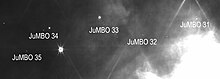 JuMBO 31 to 35 in the Orion Nebula with NIRCam NIRCAM F162M JuMBO 31-35.jpg