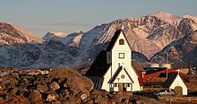 Most Greenlandic villages, including Nanortalik, have their own church. Nanortalik church.jpg