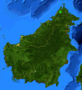 Borneo, showing natural range of Nepenthes rajah highlighted in green.