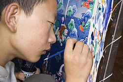 Här målas en thangka i Lhasa, Tibet 2006.