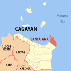 Mapa ng Cagayan na nagpapakita sa lokasyon ng Santa Ana.