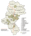 Průběh slezské zemské hranice na území Slezského vojvodství (zakreslen červeně)