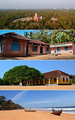 from top : Puthenthope, Jaihind Vayanasala, St Ignatius UP School, Puthenthope Beach