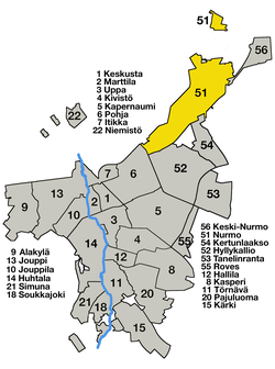 Nurmon keskusta sijaitsee Nurmon kaupunginosassa (51) Seinäjoen keskustan (1) koillispuolella.