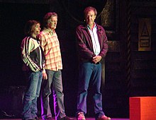 Clarkson (right) with his fellow Top Gear presenters, Richard Hammond and James May in 2008 Top Gear team Richard Hammond, James May and Jeremy Clarkson 31 October 2008.jpg