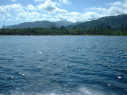 View from a boat towards Tulehu, on the North Seram coast Tulehu.png