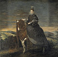 La reina Margarita de Austria a caballo.