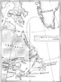 Hartă din enciclopedia suedeză Nordisk familjebok înfățișând ruta/drumul vikingilor spre Vinland (acesta din urmă fiind în mod eronat marcat în Noul Brunswick de astăzi, la sud-vest deci de Newfoundland).