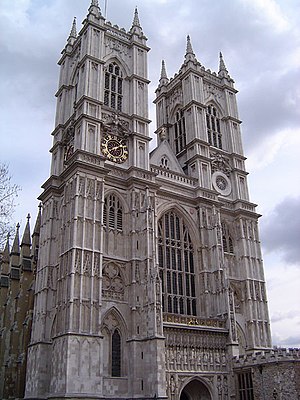 West view of Westminster Abbey, London.