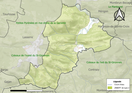 Carte des ZNIEFF de type 2 sur la commune.