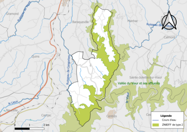 Carte des ZNIEFF de type 2 de la commune.